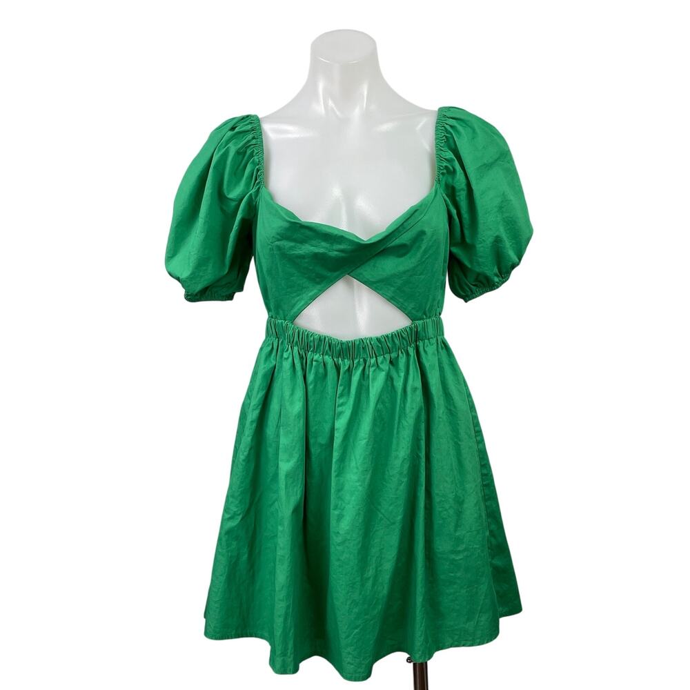 Le Lis Green Short Puff Sleeve Cutout Open Back Fit & Flare Mini Dress Size S